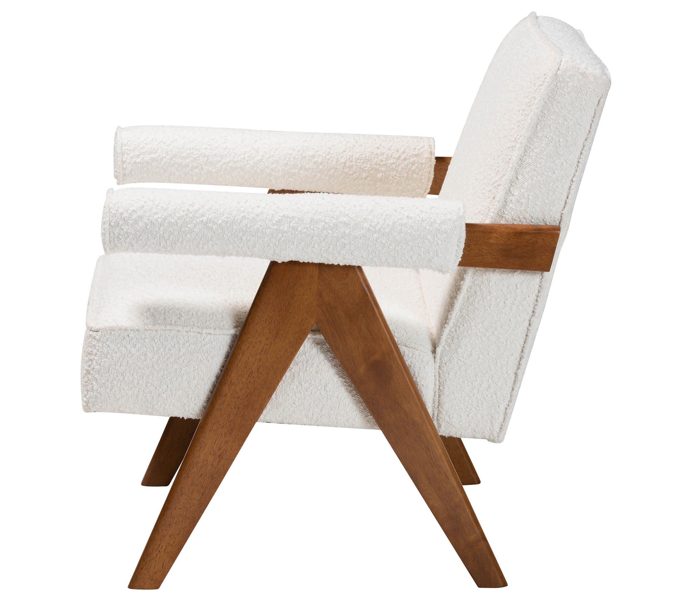 Georgina Cream Boucle and Walnut Brown Wood Accent Chair