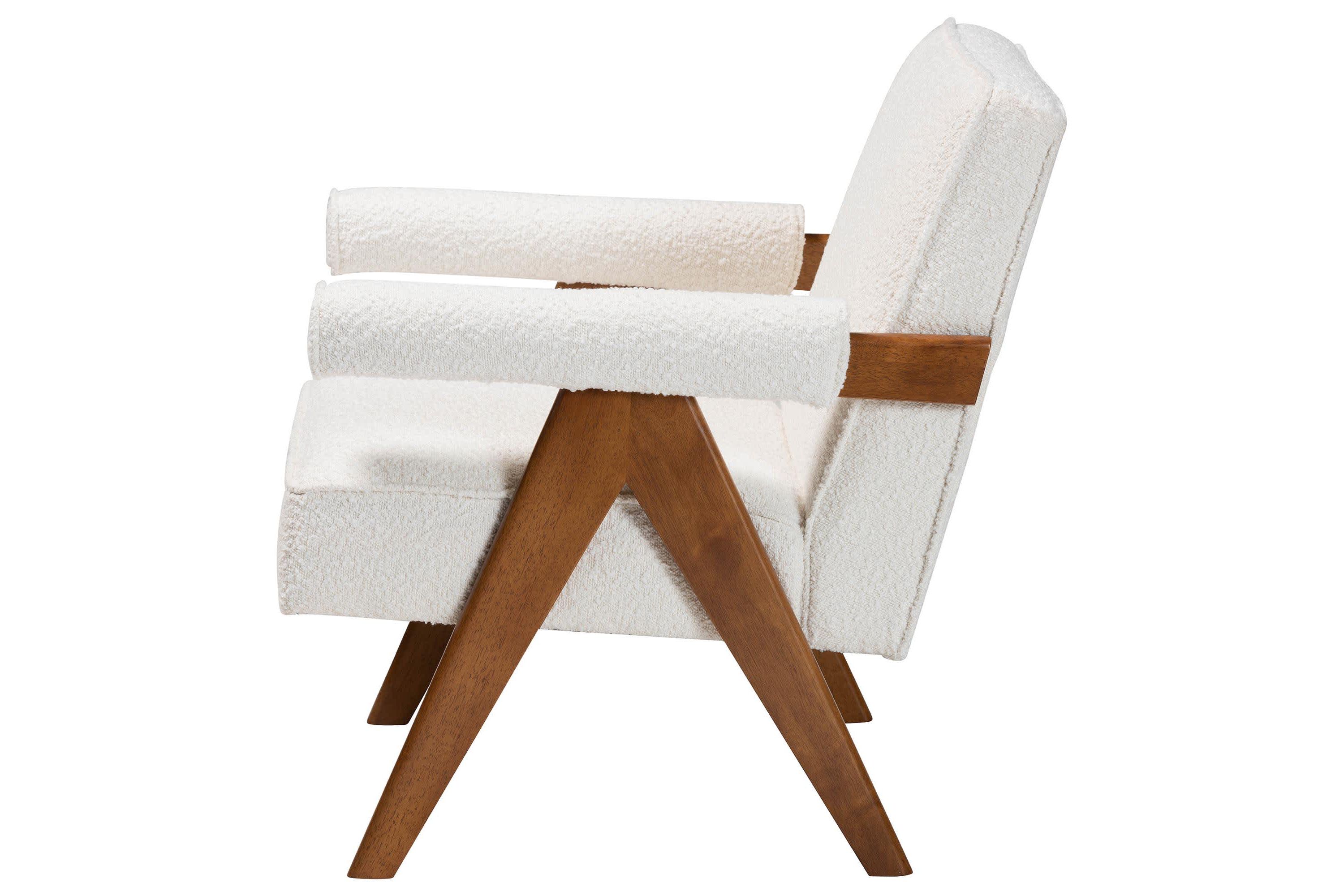 Georgina Cream Boucle and Walnut Brown Wood Accent Chair