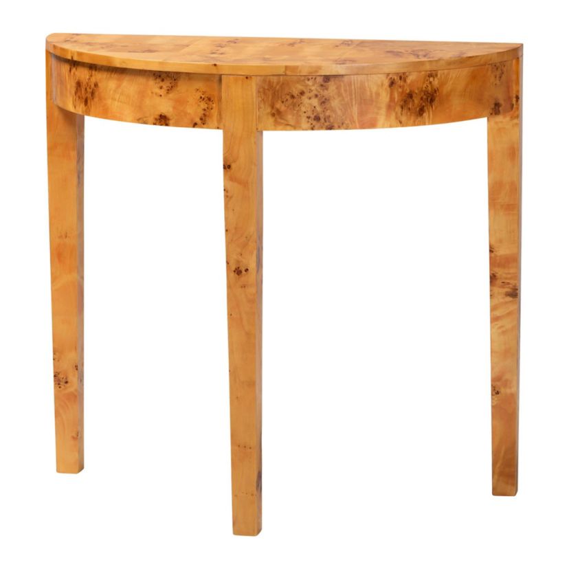 Jihan Natural Real Burl Wood Half-Moon Console Table