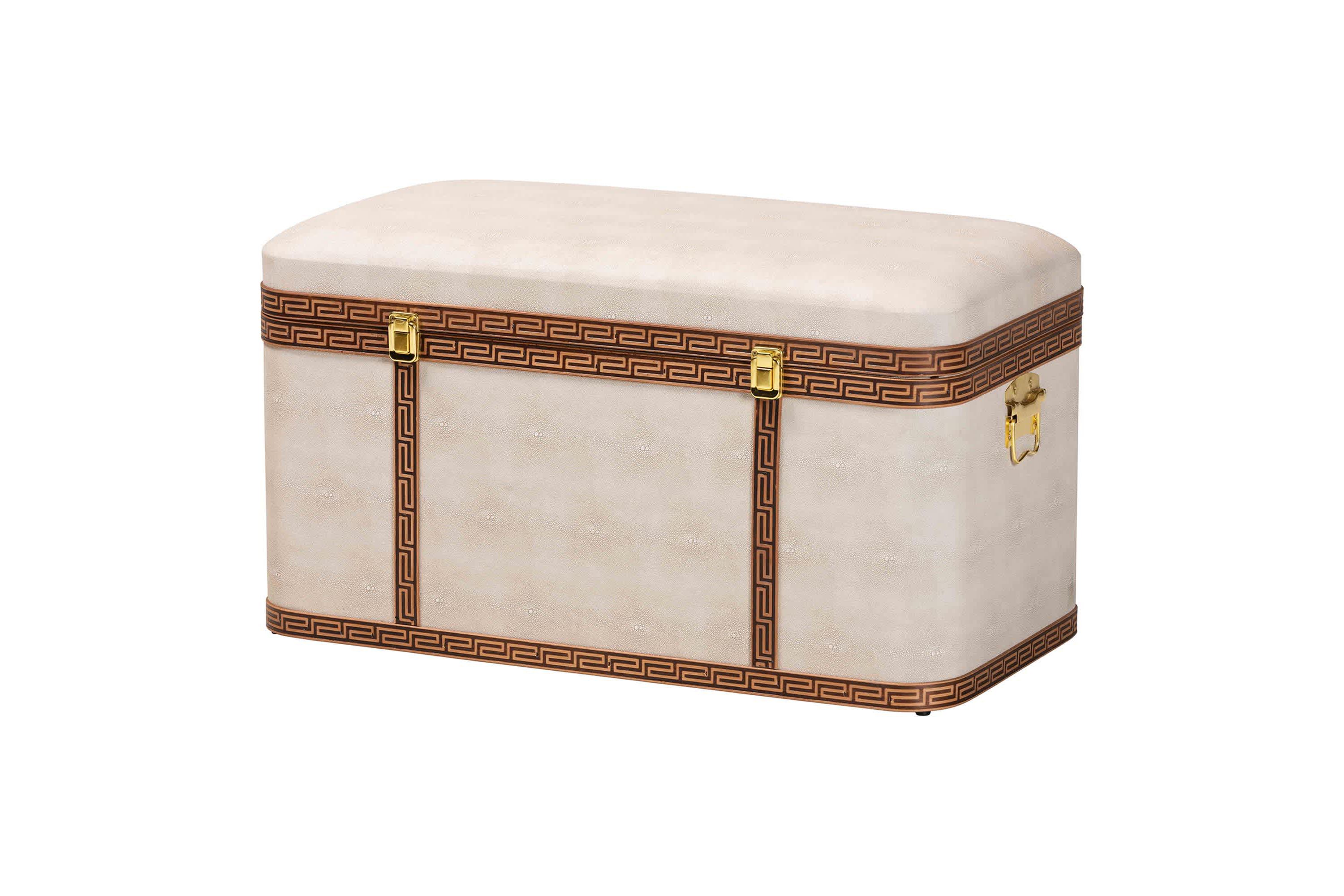 Brenner Transitional Beige Faux Shagreen Storage Trunk