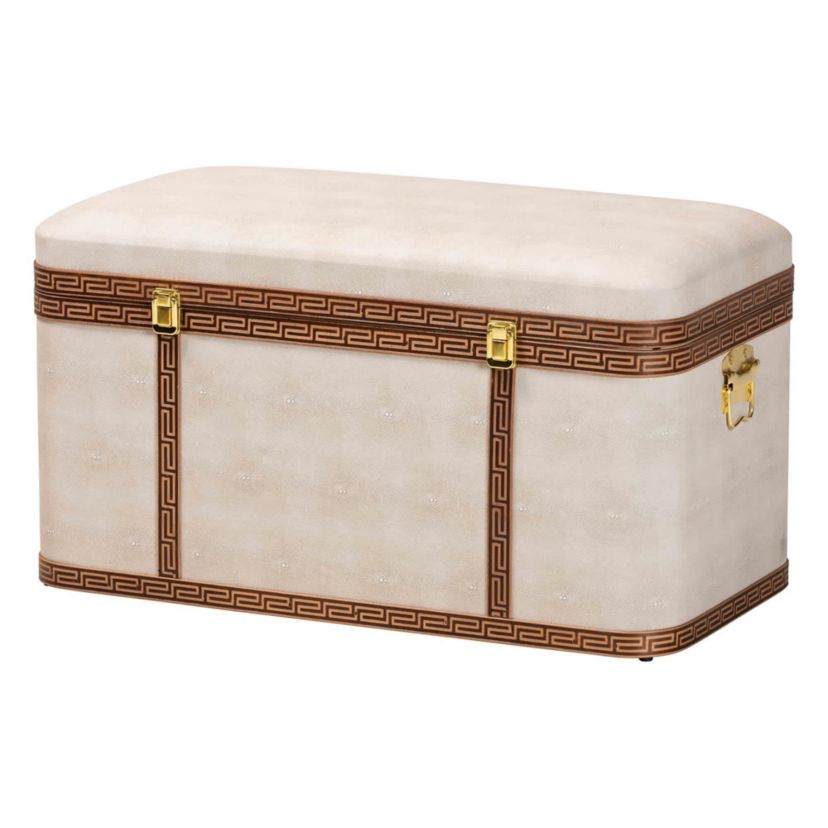 Brenner Transitional Beige Faux Shagreen Storage Trunk