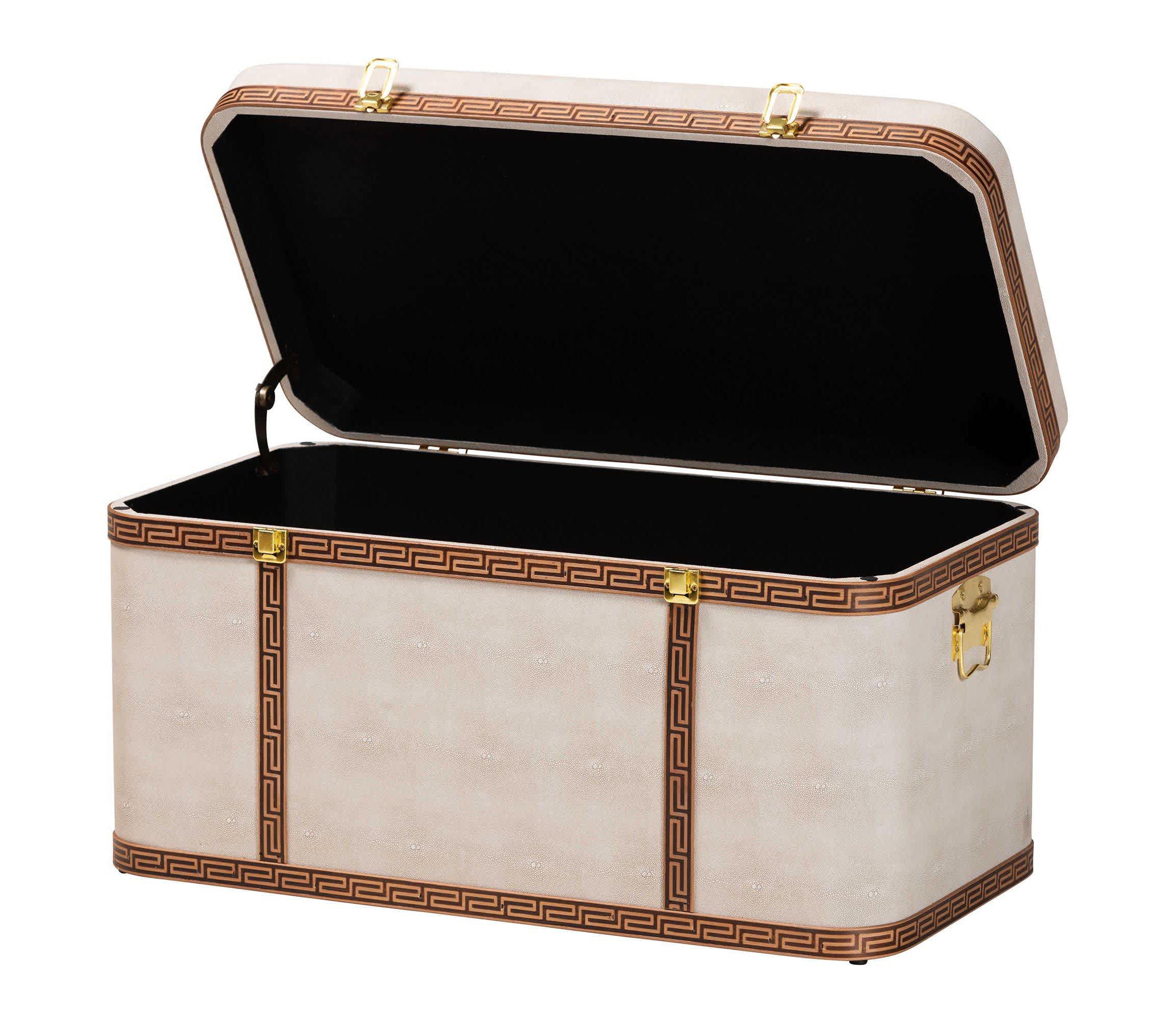Brenner Transitional Beige Faux Shagreen Storage Trunk