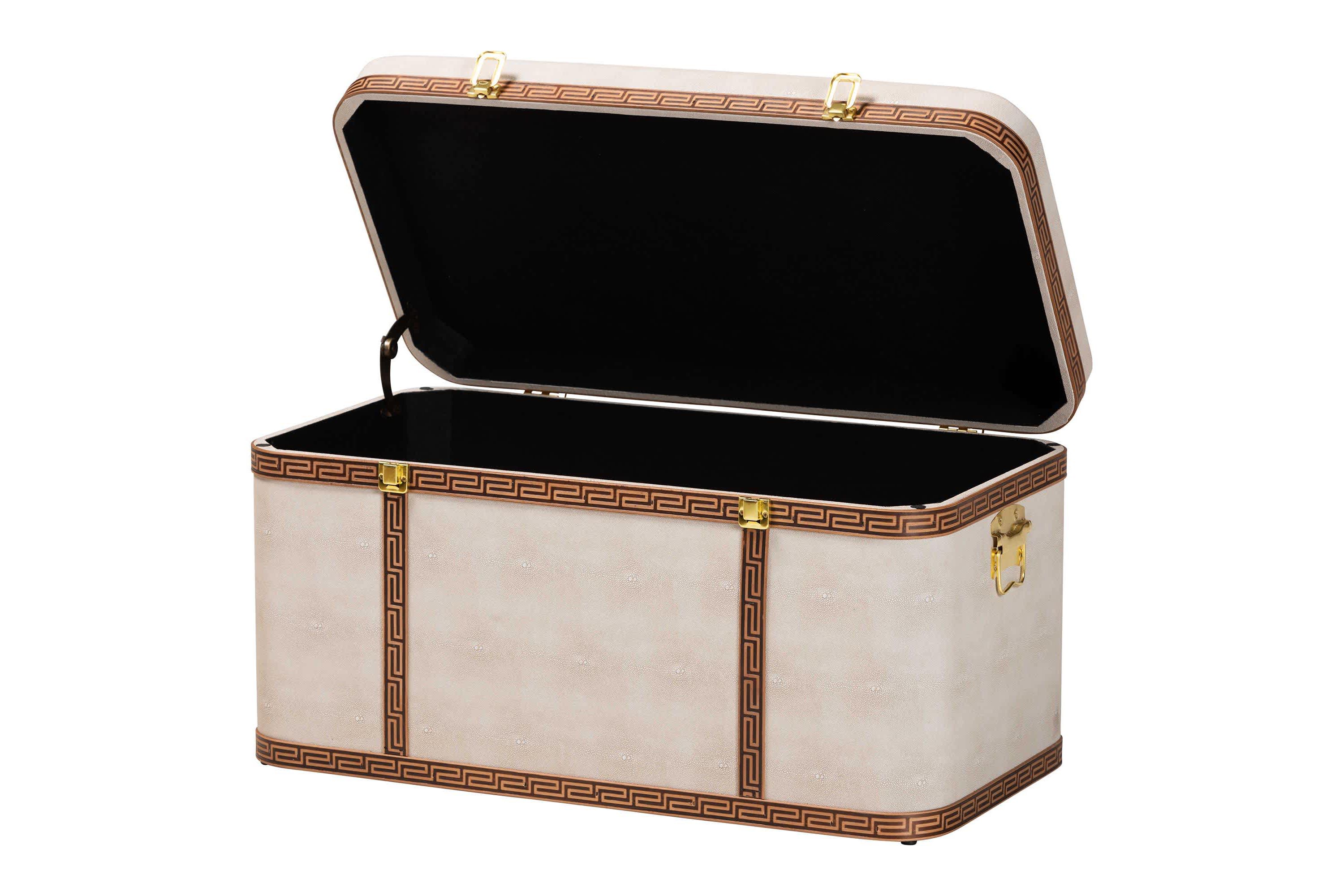 Brenner Transitional Beige Faux Shagreen Storage Trunk
