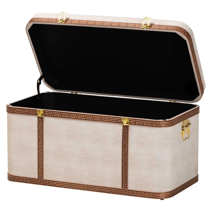 Brenner Transitional Beige Faux Shagreen Storage Trunk