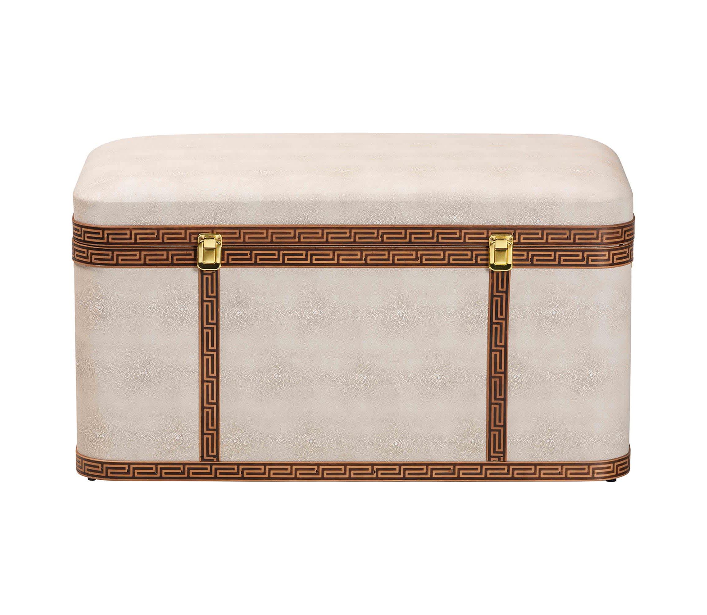 Brenner Transitional Beige Faux Shagreen Storage Trunk