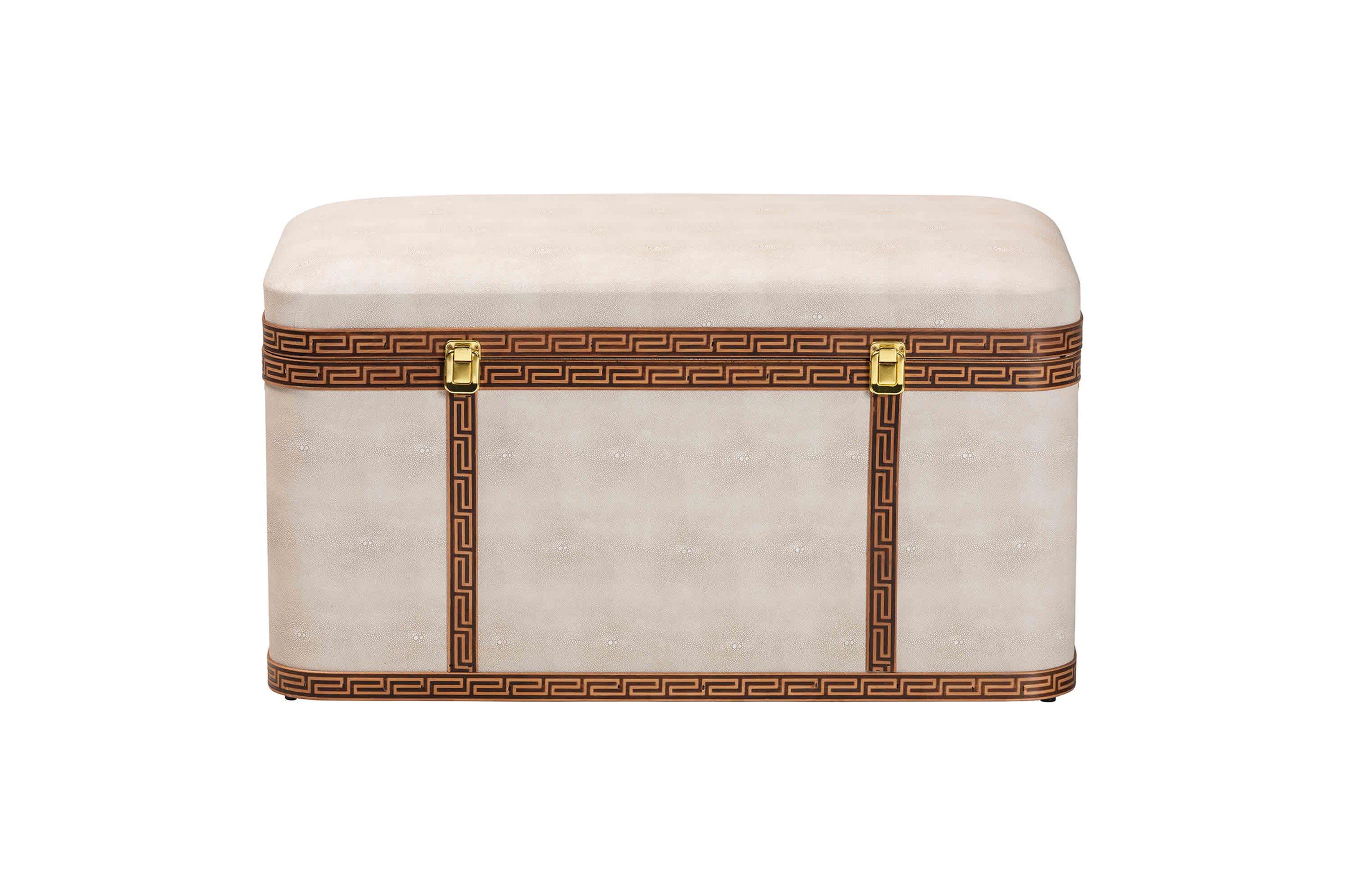 Brenner Transitional Beige Faux Shagreen Storage Trunk