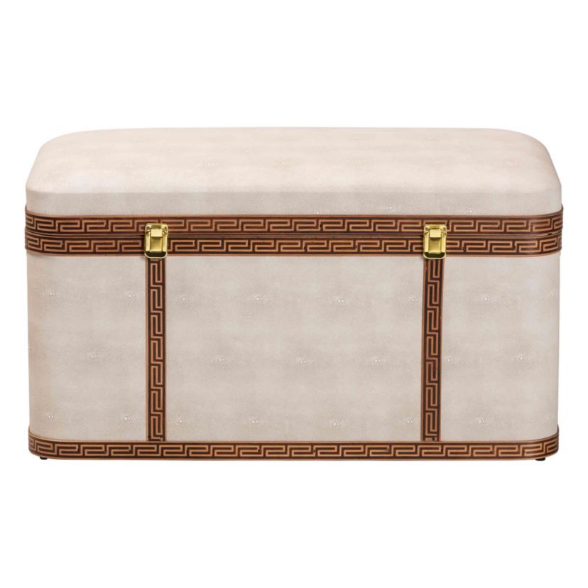 Brenner Transitional Beige Faux Shagreen Storage Trunk