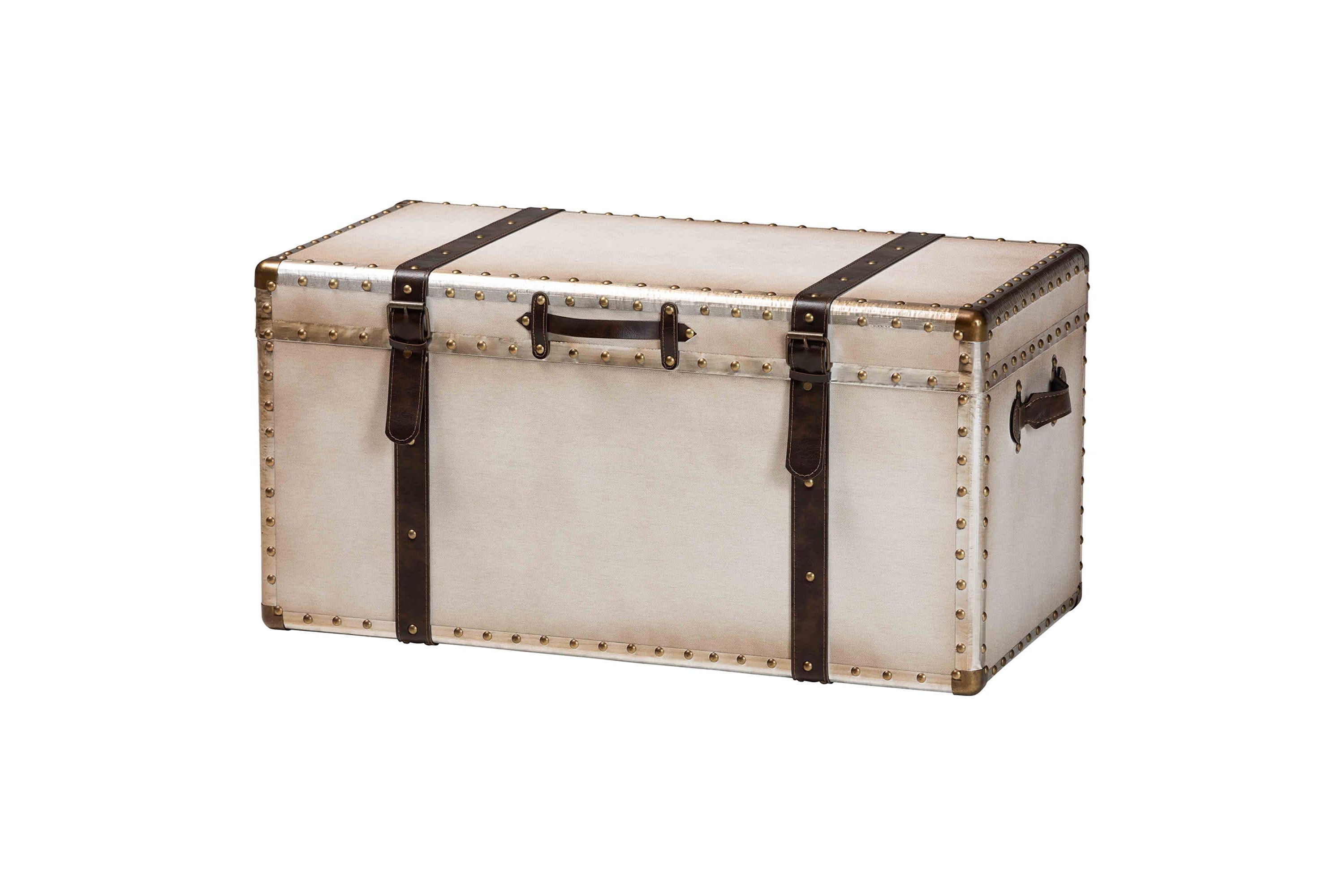 Nevio Weathered White Canvas Storage Trunk