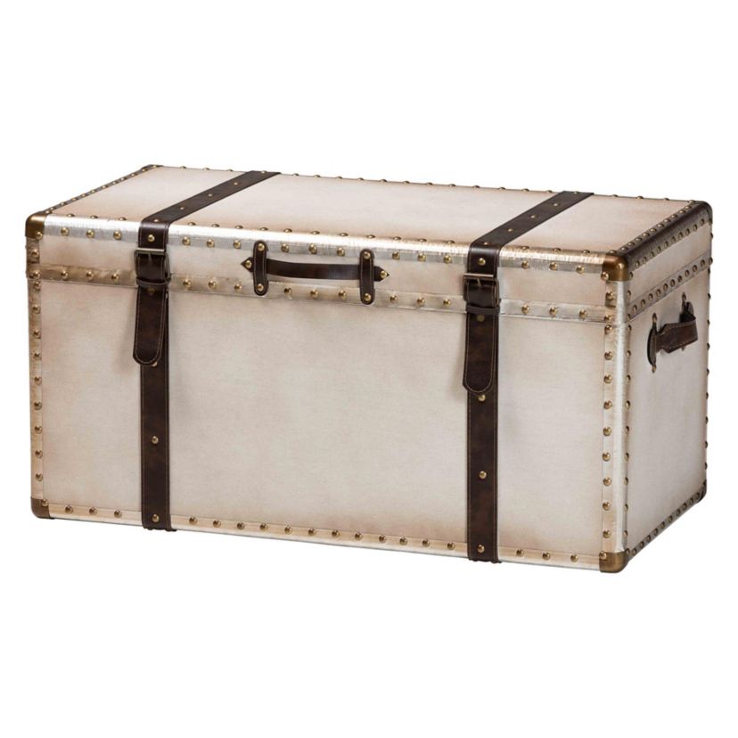 Nevio Weathered White Canvas Storage Trunk