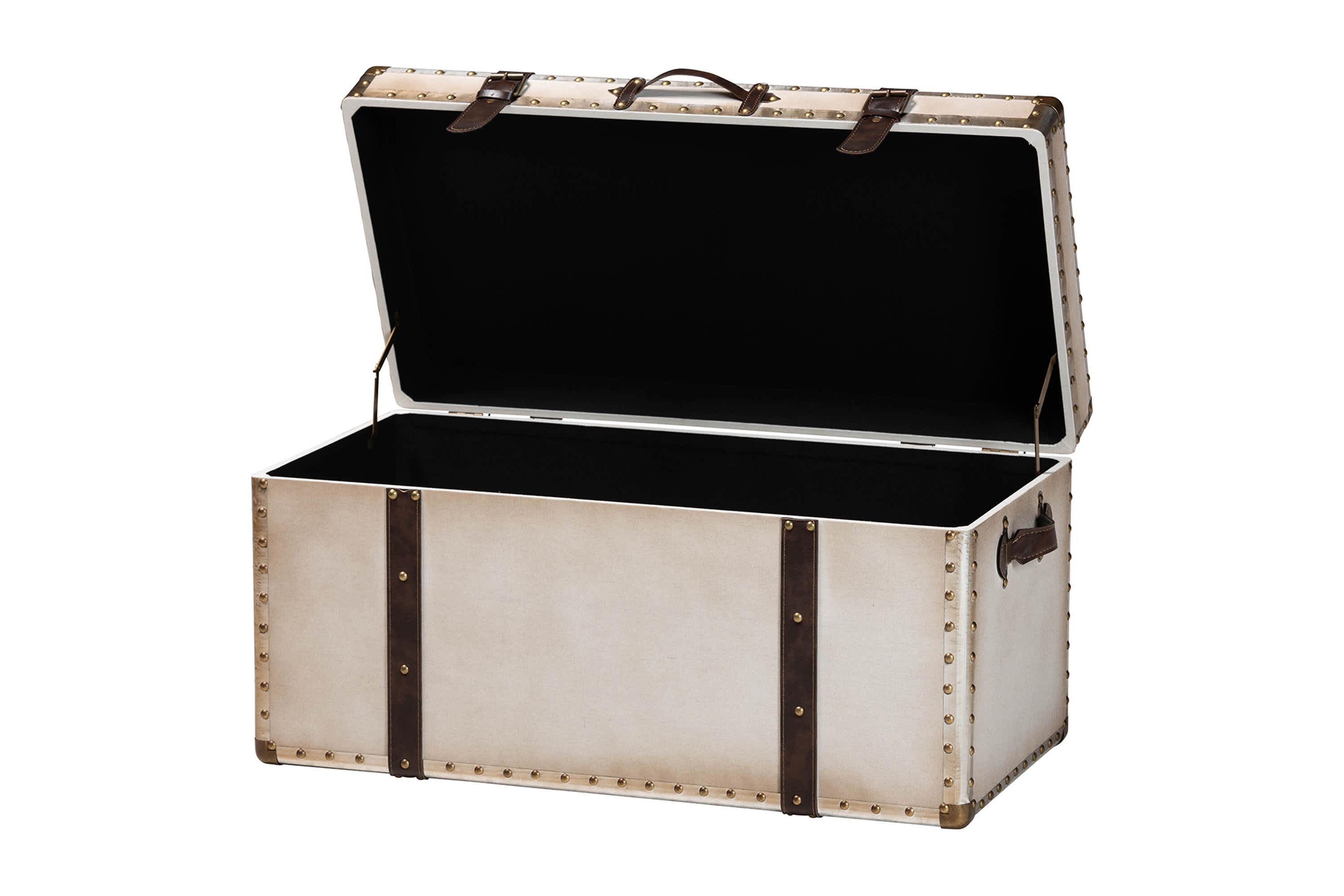 Nevio Weathered White Canvas Storage Trunk
