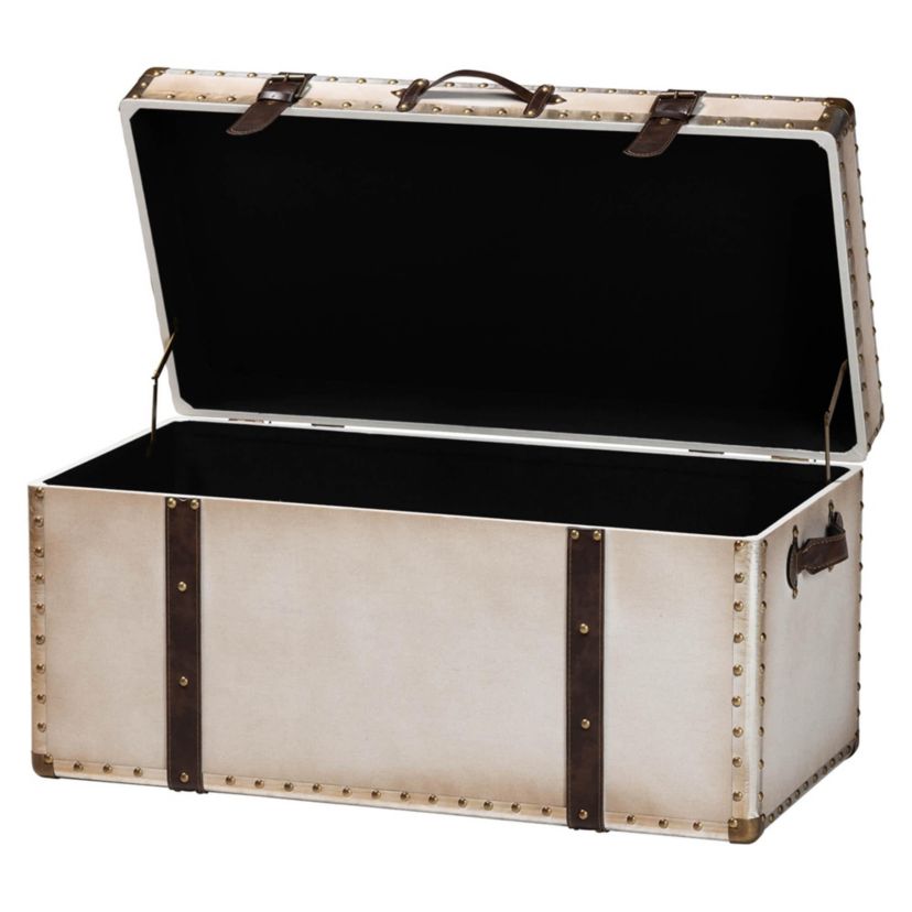 Nevio Weathered White Canvas Storage Trunk