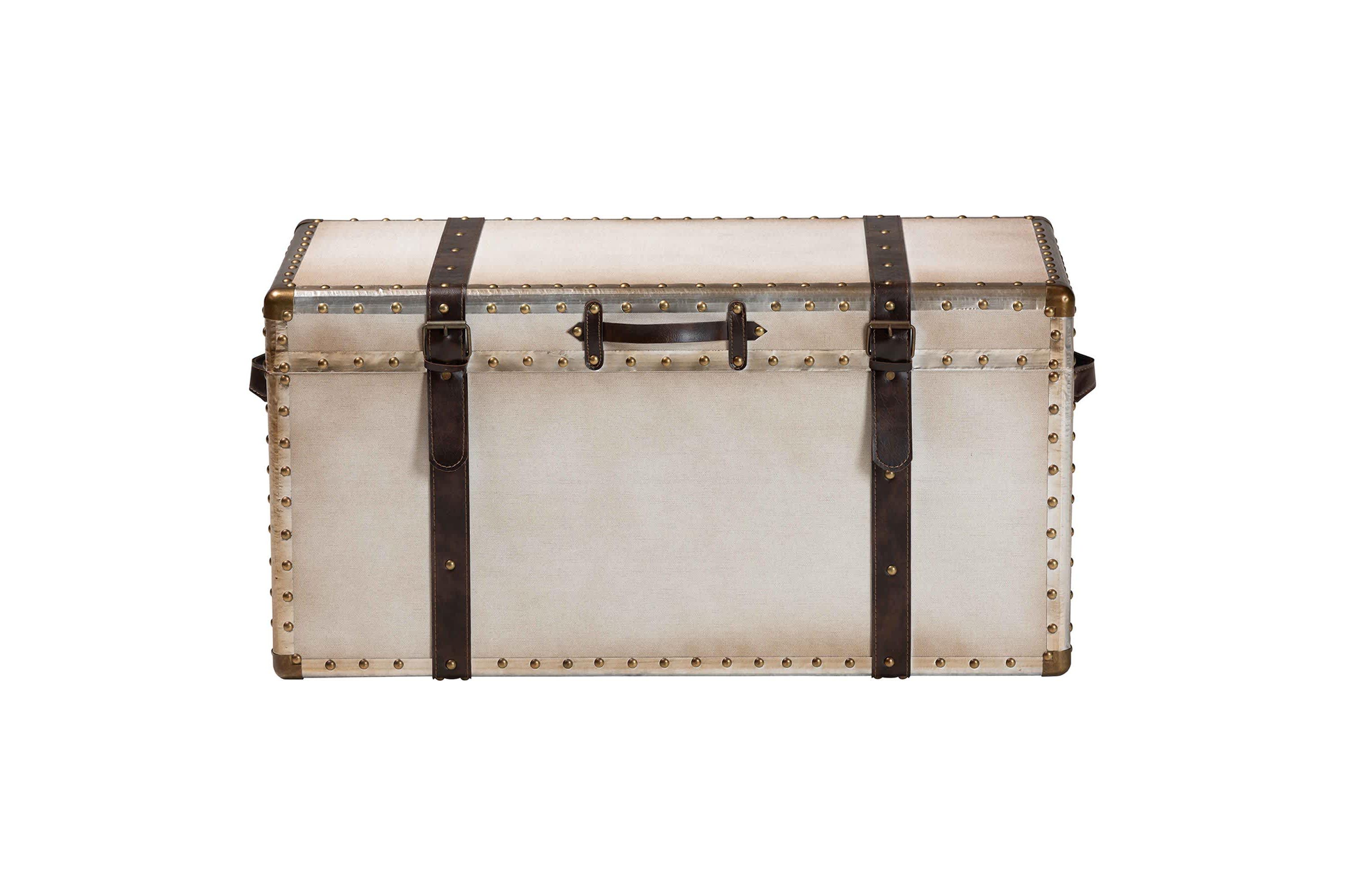 Nevio Weathered White Canvas Storage Trunk