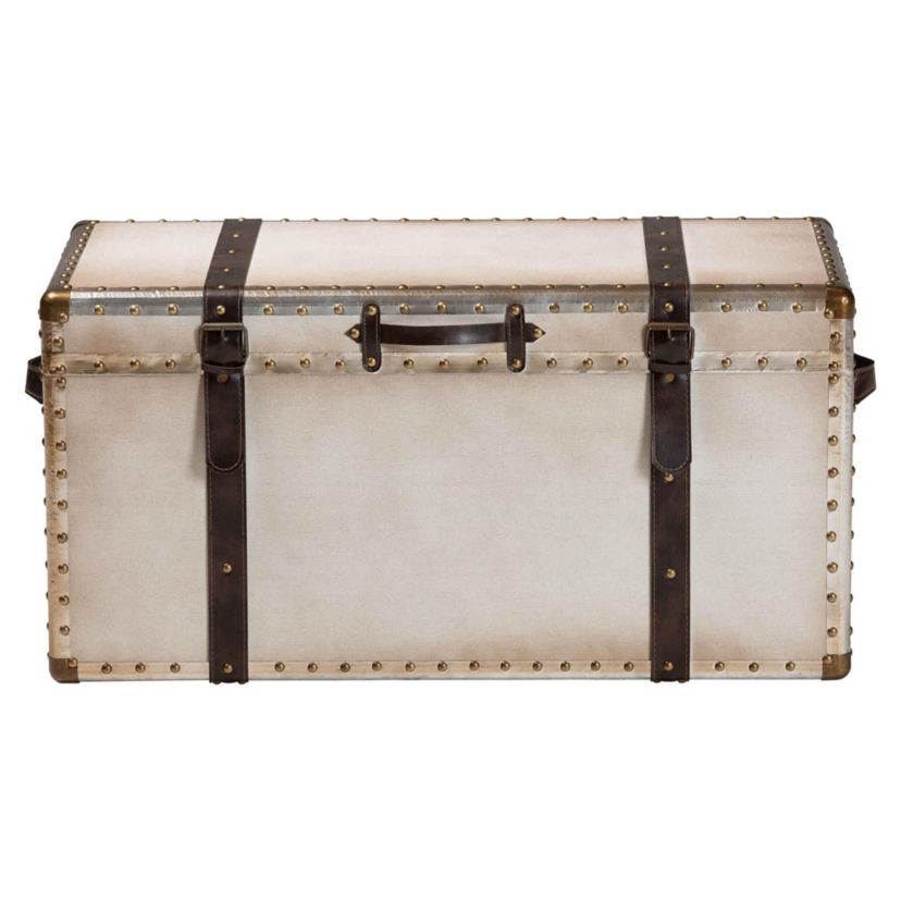Nevio Weathered White Canvas Storage Trunk
