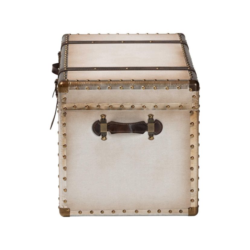 Nevio Weathered White Canvas Storage Trunk
