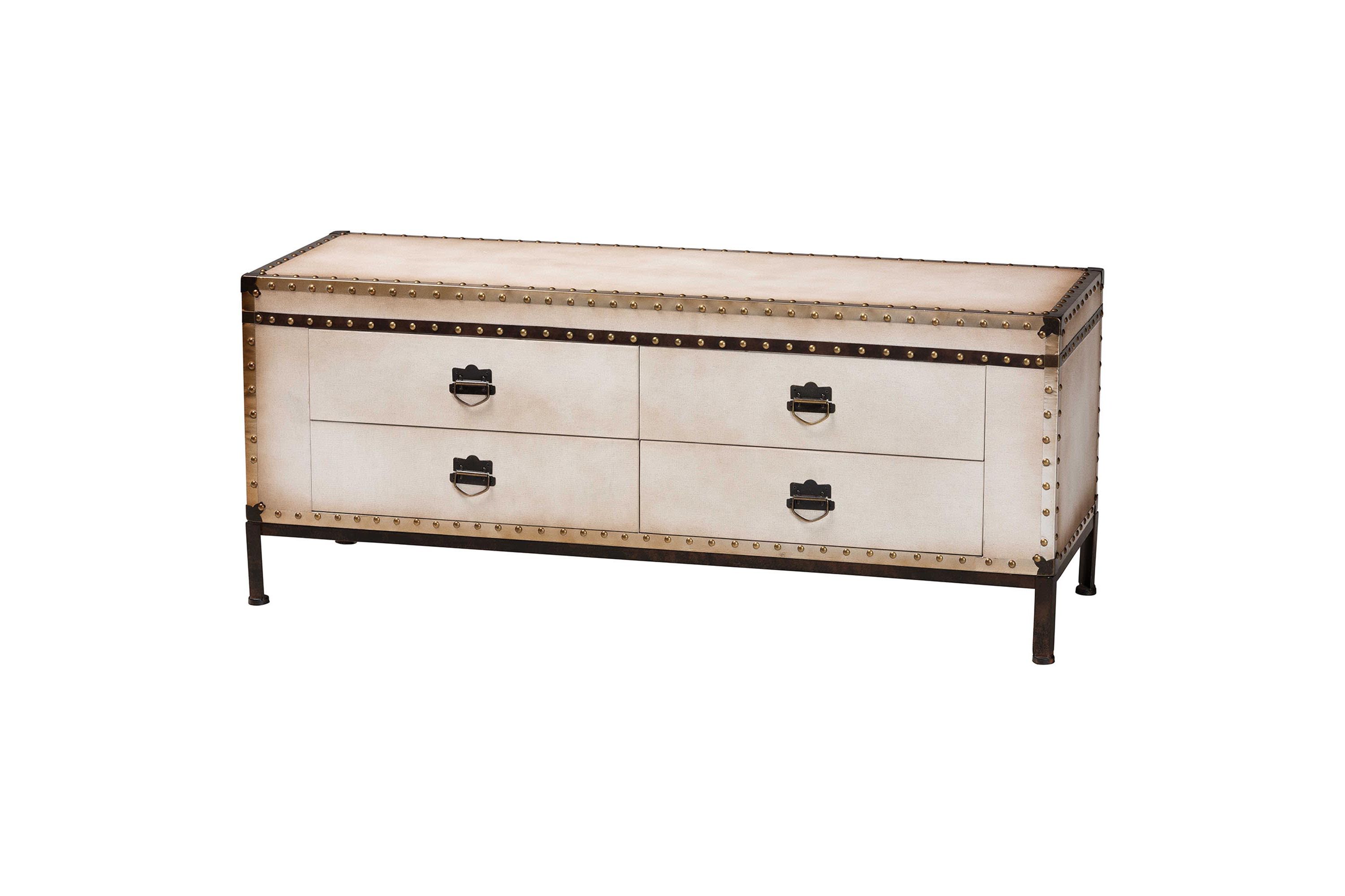 Heaton Weathered White Canvas 4-Drawer Storage Bench