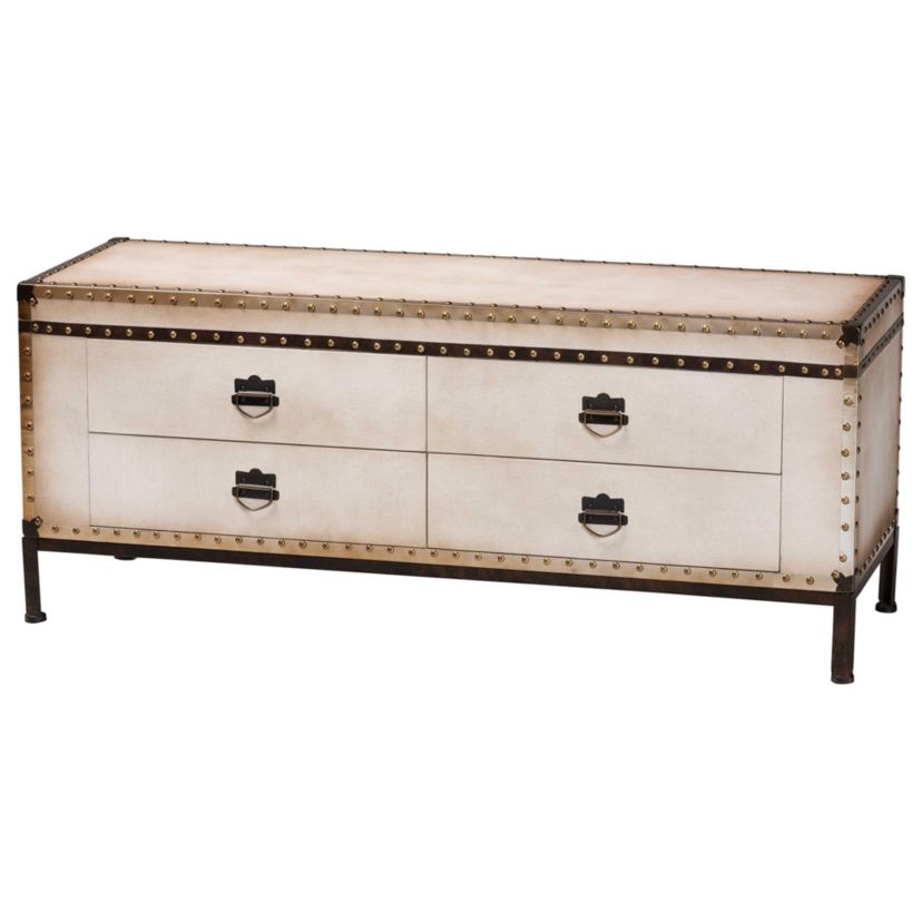 Heaton Weathered White Canvas 4-Drawer Storage Bench