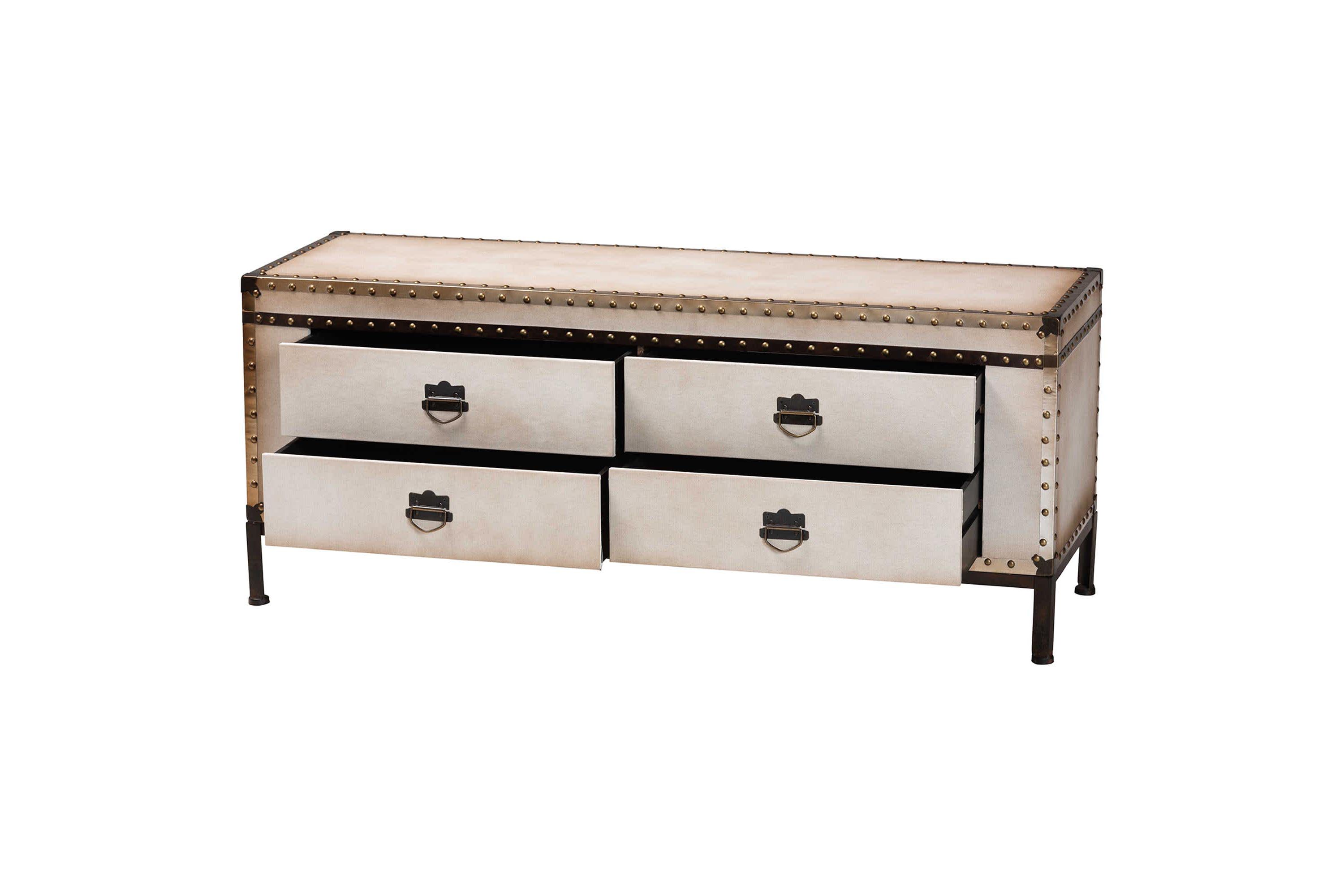 Heaton Weathered White Canvas 4-Drawer Storage Bench
