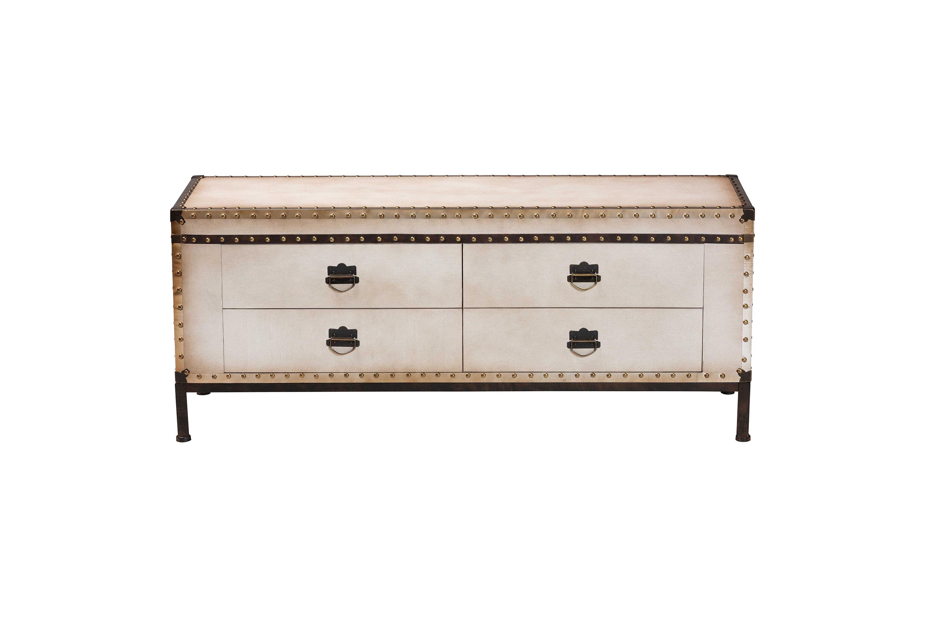 Heaton Weathered White Canvas 4-Drawer Storage Bench