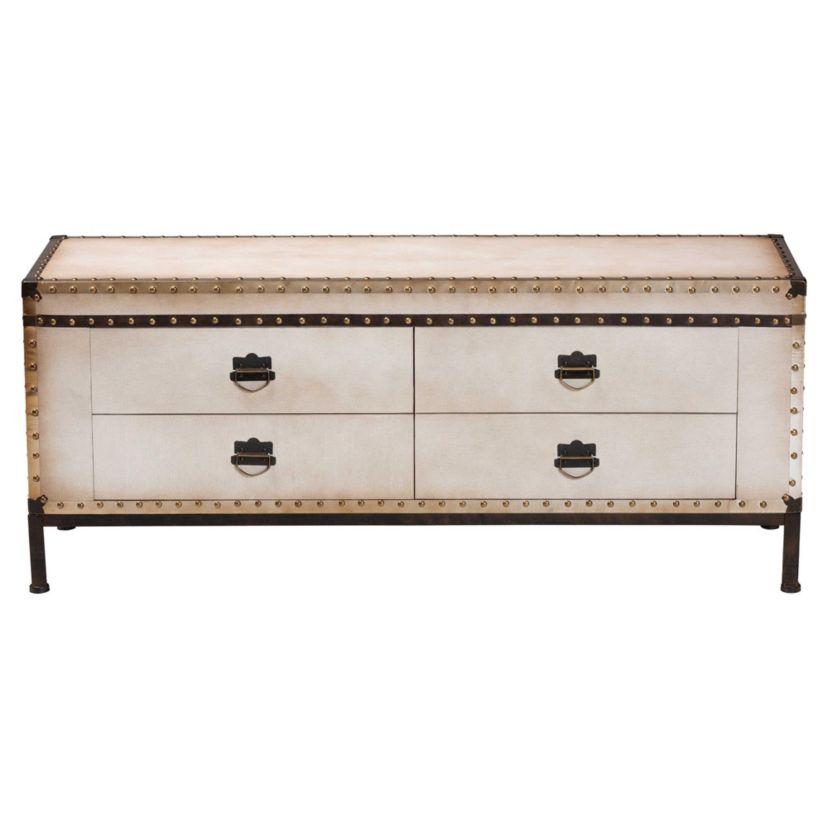 Heaton Weathered White Canvas 4-Drawer Storage Bench