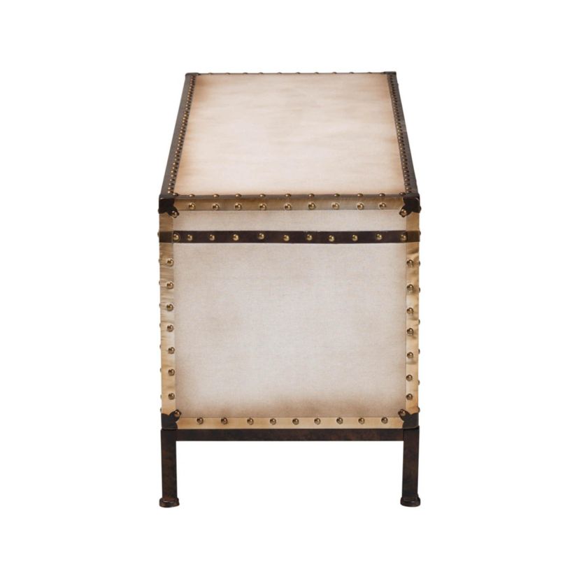 Heaton Weathered White Canvas 4-Drawer Storage Bench