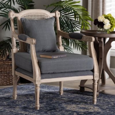 bali & pari Clemence Grey Fabric Whitewashed Mahogany Wood Armchair