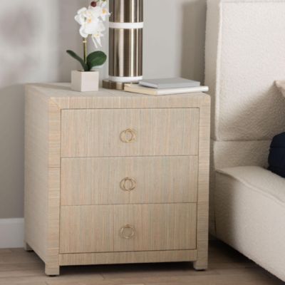 bali & pari Quinn Woven Natural Grasscloth 3-Drawer Nightstand