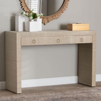 bali & pari Cielo Woven Natural Grasscloth 3-Drawer Console Table