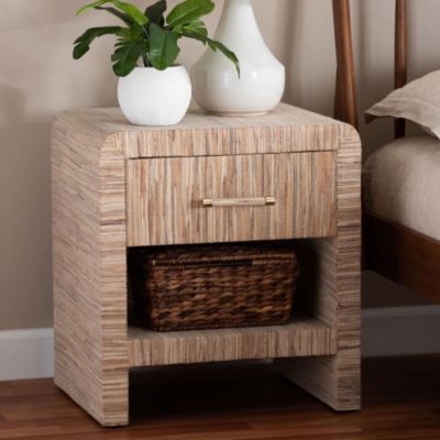 bali & pari Callan Woven Natural Grasscloth Raffia 1-Drawer Nightstand