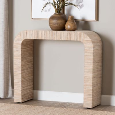 bali & pari Yareli Woven Natural Grasscloth Raffia Console Table