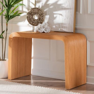 bali & pari Guevara Light Honey Fluted Rattan Console Table
