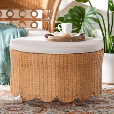 bali & pari Teresa Light Honey Scalloped Rattan Ottoman