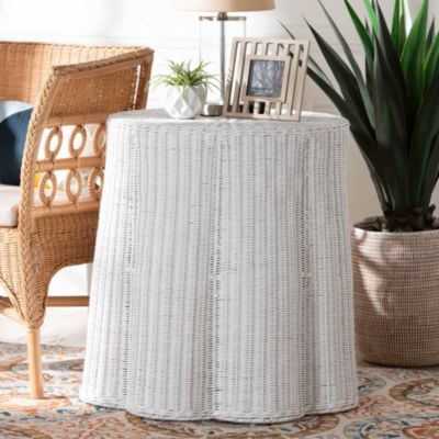 bali & pari Palm White Scalloped Rattan Console Table