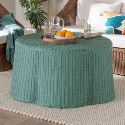 bali & pari Palm Seafoam Green Scalloped Rattan Coffee Table
