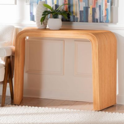 bali & pari Eilis Light Honey Fluted Rattan Waterfall Console Table