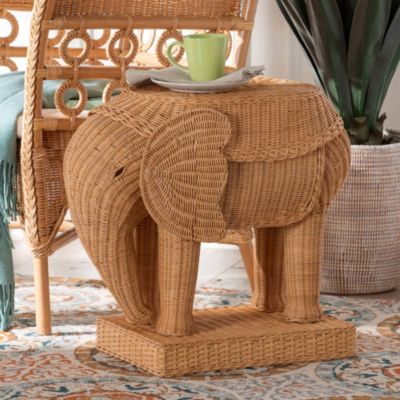 bali & pari Elissa Light Honey Rattan Elephant End Table