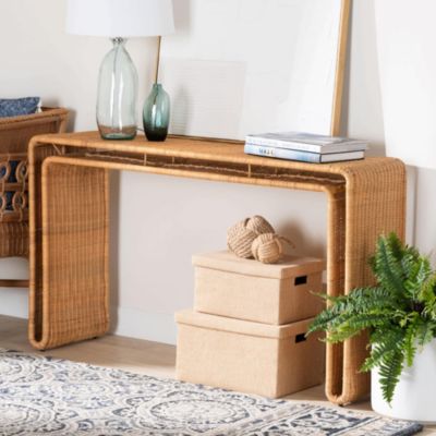 bali & pari Nevada Light Honey Rattan Console Table