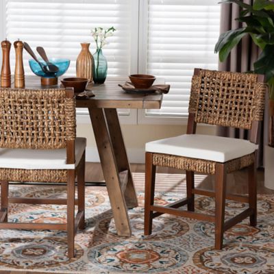 bali & pari Alise Handwoven Seagrass Dining Chair with Mahogany Wood Frame, Earthy Brown