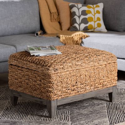 bali & pari Bailey Handwoven Seagrass Square Storage Ottoman with Lift-Top Lid
