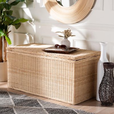 bali & pari Caden Braided Natural Rattan Chest with Lift-top Lid