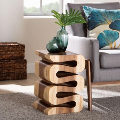 bali & pari Eliada Hand-carved Suar Wood Side Table, Brown