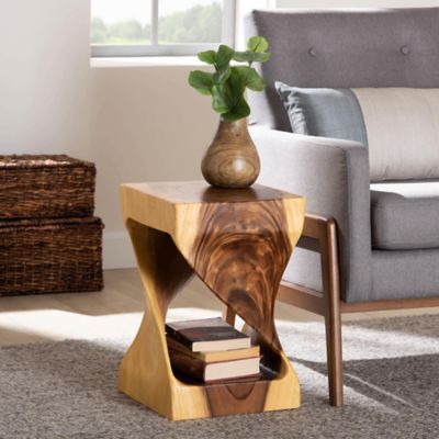 bali & pari Rapha Hand-carved Suar Wood Side Table, Brown