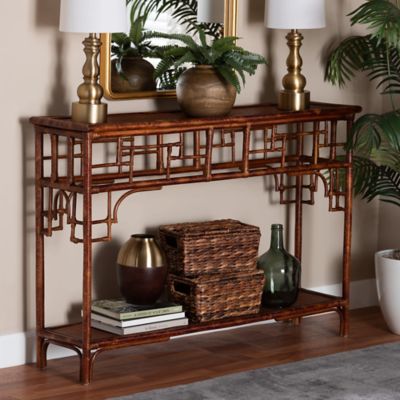 bali & pari Sebalio Tortoise Natural Rattan Console Table, Brown