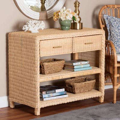 bali & pari Lanica Braided Natural Rattan Console Table