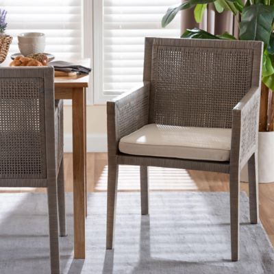 bali & pari Karis Rattan Dining Chair with Cushion in French Grey