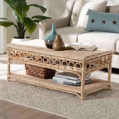 bali & pari Oxford Braided Natural Rattan Coffee Table with Decorative Loop Detailing