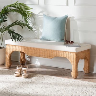 bali & pari Abena Ming Style Natural Rattan Bench with Cushion