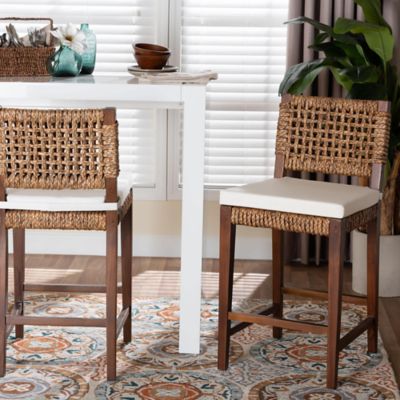 bali & pari Alise Handwoven Seagrass Counter Stool with Mahogany Wood Frame, Earthy Brown