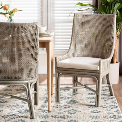 bali & pari Bella Rattan Dining Chair with Cushion in French Grey