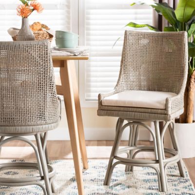 bali & pari Bella Swivel Rattan Counter Stool with Cushion in French Grey