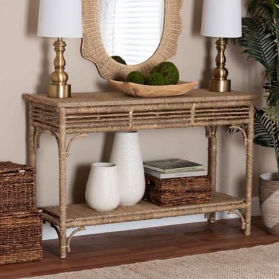 bali & pari Ganit Handwoven Seagrass Console Table, Brown